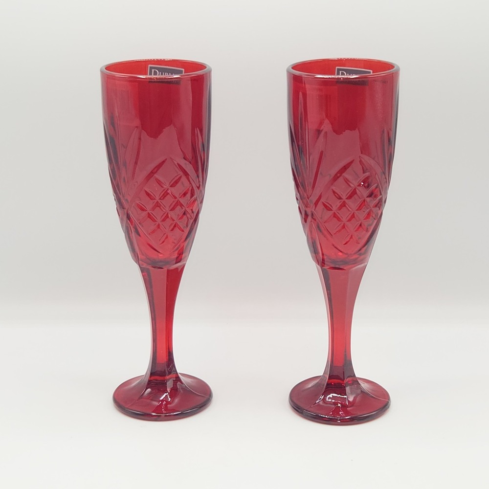 Dublin Ruby Red Crystal Flute 6oz Set of 2 For Champagne Prosecco Sparkling Wine